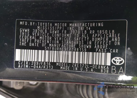 2015 Toyota Corolla Le Plus из США, поврежденный, VIN 5YFBURHE9FP188159